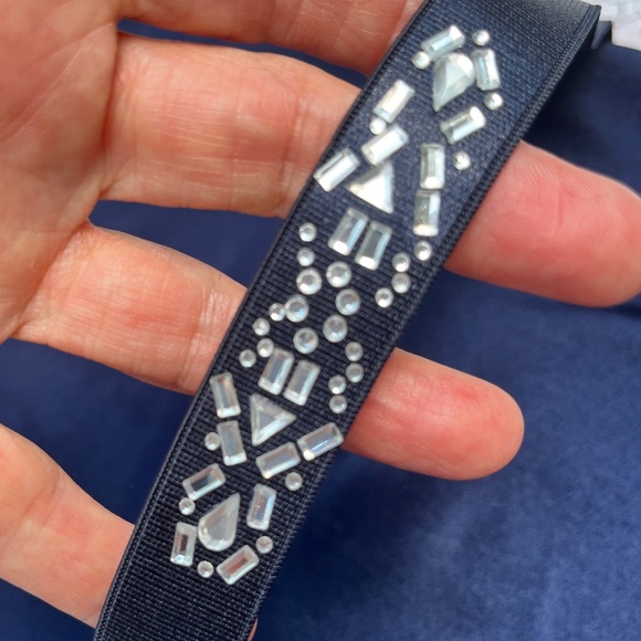 Elegant Navy Blue Halter Neck Women's One-Psc Swimsuit Mesh Detail Adj Belt - Picture 4 of 9